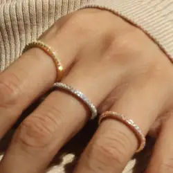 1/3PCS Thin Dainty Stackable Ring Minimalist Full Eternity Band Cubic Zirconia Rose Gold Color Plated Pave Rings for Women