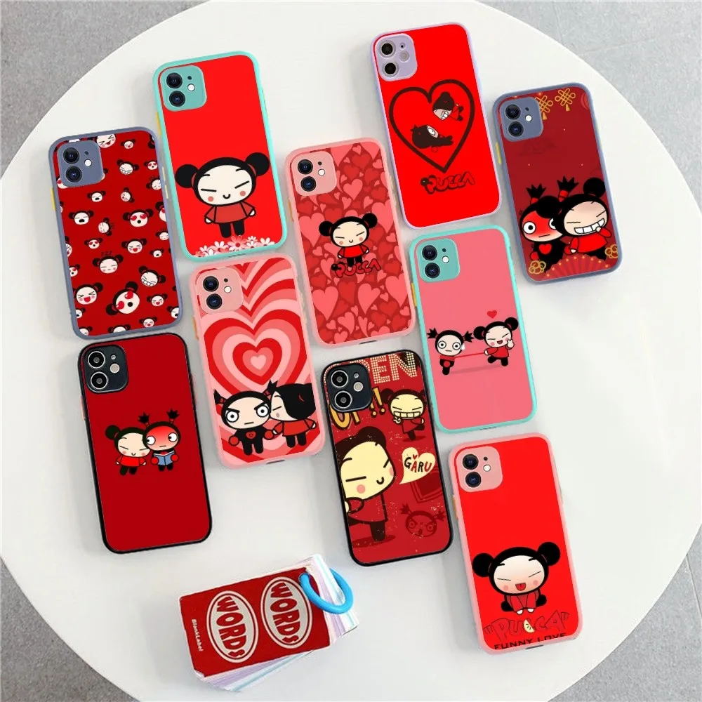 P-Pucca G-Garu Cute Phone Case For IPhone 14 11 12 13 Mini Pro Max 8 7 Plus X XR XS MAX Translucent Matte Cover