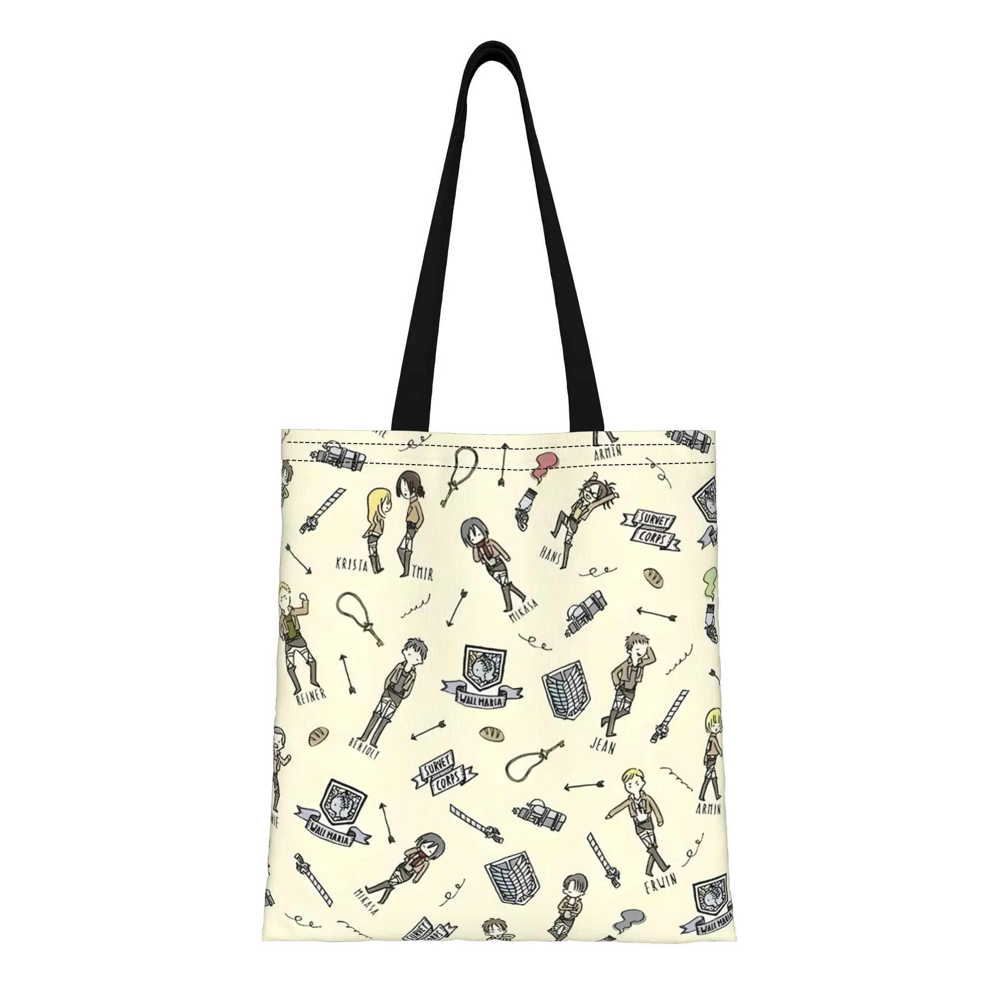 1PC Chibi AOT Canvas Tote Bag Attack on Titan Handbag Outdoor Handbag Trendy Tote