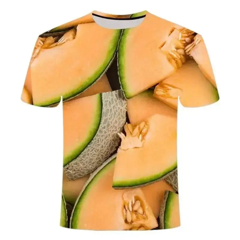 T-shirt manches courtes col rond pour homme, estival et confortable, avec impression 3D de légumes et de fruits