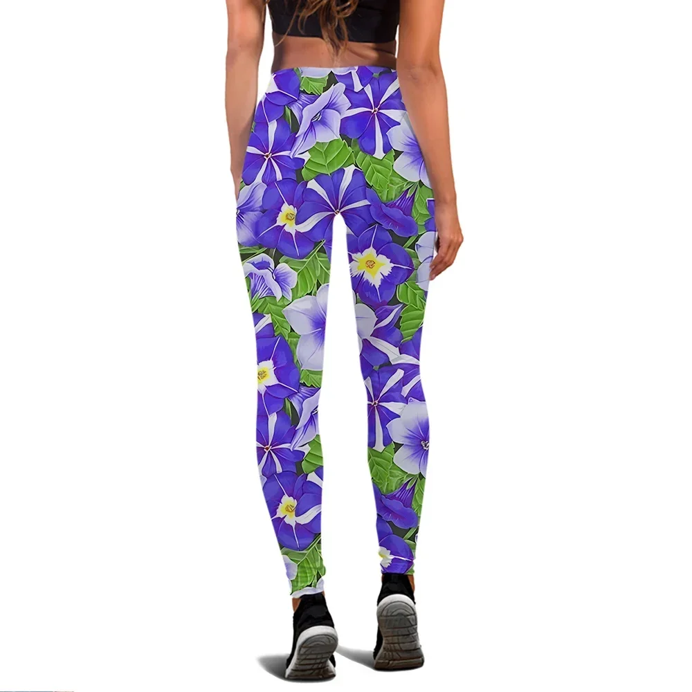 Pretty Floral Women Yoga Pants Purple Trumpet Flower 3D Printed Fitness Skinny Pants Womens Clothing Leggings Mujer Gym