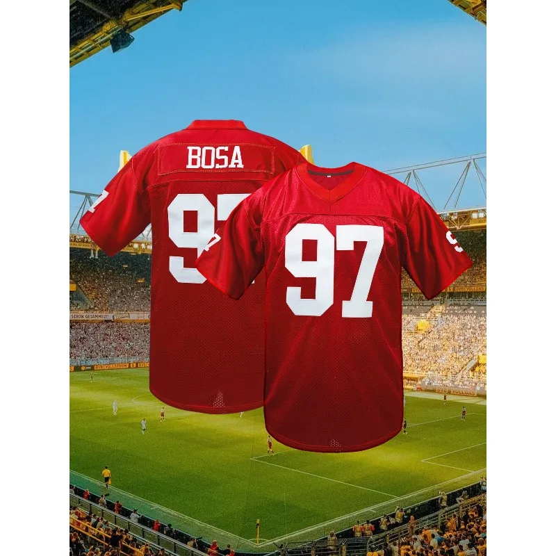 

Men's Retro #97 Red Mesh Football Jersey Breathable V-Neck Short Sleeve Embroidered Sports Shirt for Teams Los Angeles 49ers