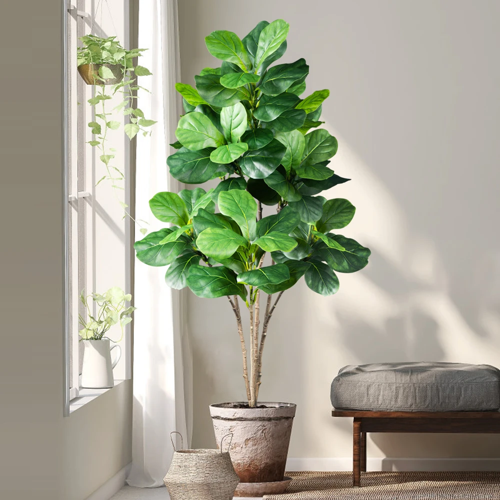 Plantas Artificiales de Ficus de 70-135 cm, Árbol de Ficus Artificial, Rama de Palma Artificial, Plantas de Monstera de Plástico para Decoración de Hogar, Jardín y Bodas