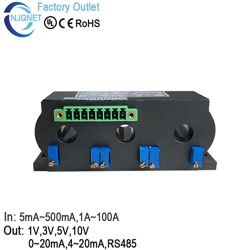 Hall Effect Current Sensor QN3DB1 AC 50mA 100mA 1A 5A 10A 20A 50A 100A / 5V 10V 4~20mA RS485 Hall Current Transducer Manufacture