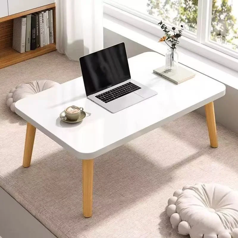 Mesa de centro rectangular pequeña 60x40x32cm color negro/blanco/madera