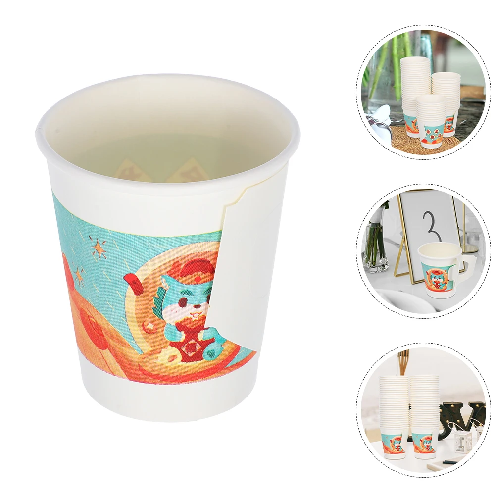 

100Pcs Heat Resistant Thickened Paper Cups Handle Red Disposable Cups for Chinese Wedding Banquets Parties Tea Coffee