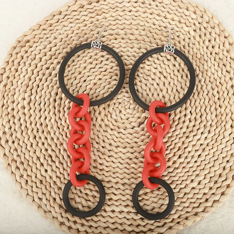 New Gothic Style Peculiar Irregular Size Handmade Color Block Rubber Earrings Metal Ear Hook Design Bohemian Style Earrings