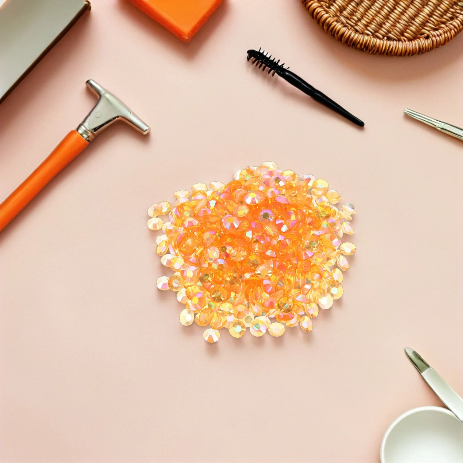 6 sztuk płaskich kryształków żywicznych 5mm pomarańczowe AB Jelly okrągłe kryształki do zdobienia paznokci, rękodzieła, ubrań, butów, dekoracji DIY