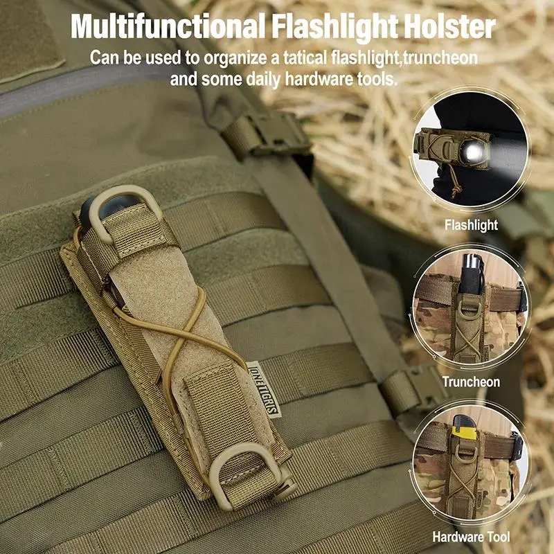 ONETIGRIS Flashlight Holster Molle Flashlight Holder for Belt Tactical Pouch Torch Linear Hand Tool Horizontal Carrying