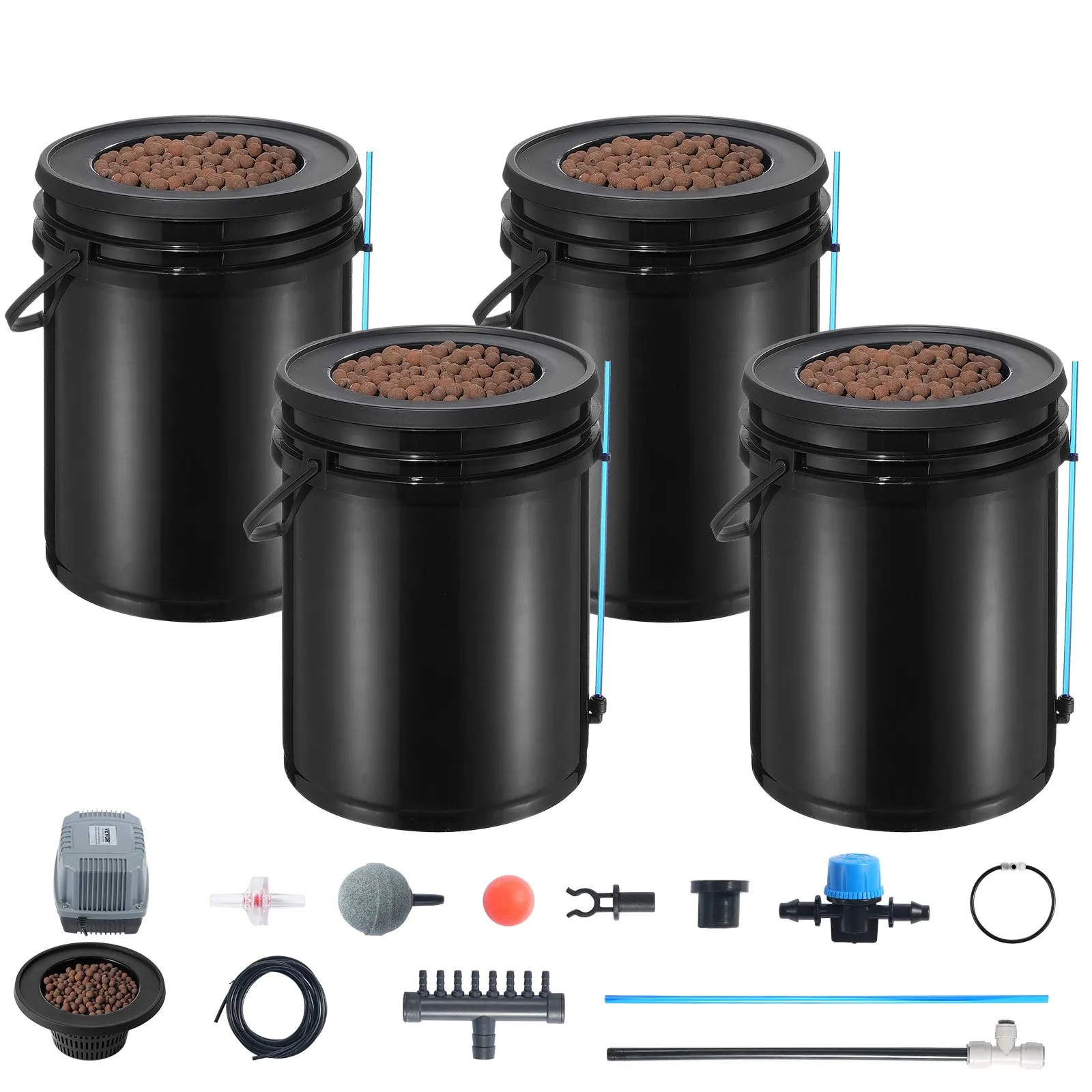 DWC Hydroponics Grow System Deep Water Culture With Top Drip 4 Buckets