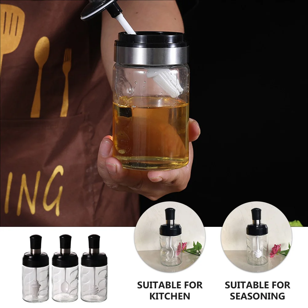 

Glass Spice Jar Set With Sealing Ring Anti-Slip Lid Dipper Spoon Brush Seasoning Holder Kitchen Storage Container Salt Jar