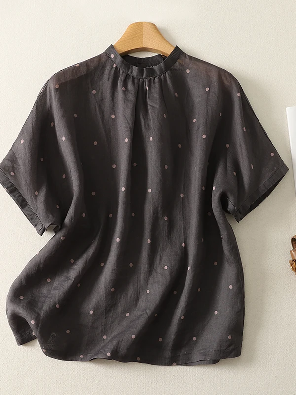 

Элегантная женская летняя рубашка с принтом в горошек, больших размеров, тонкая, с коротким рукавом, в художественном стиле, свободного кроя, дышащая, приятная к телу.