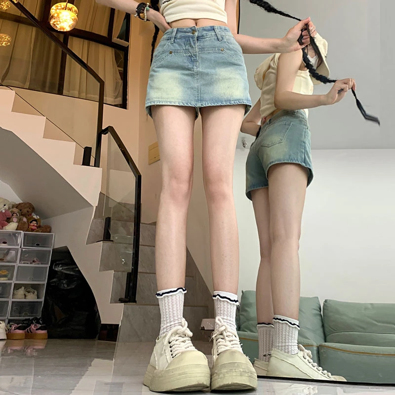 

Cowboy half-body skirt pants female spicy girl small high waist cover crotch hundred design a word package hip short skirt