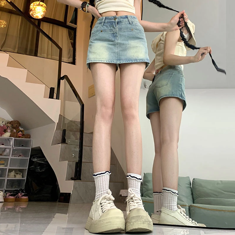 Cowboy half-body skirt pants female spicy girl small high waist cover crotch hundred design a word package hip short skirt