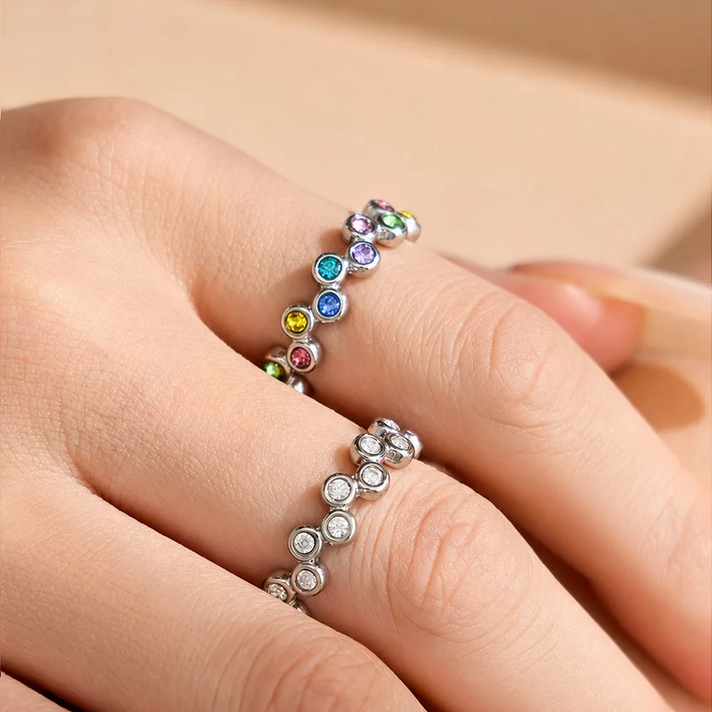 316L Edelstahlringe mit 18K vergoldeter Fassung, bunter Zirkonring, mehrlagig, für den Alltag, passend zu jedem Outfit, Schmuckgeschenk für Frauen – Detail 1