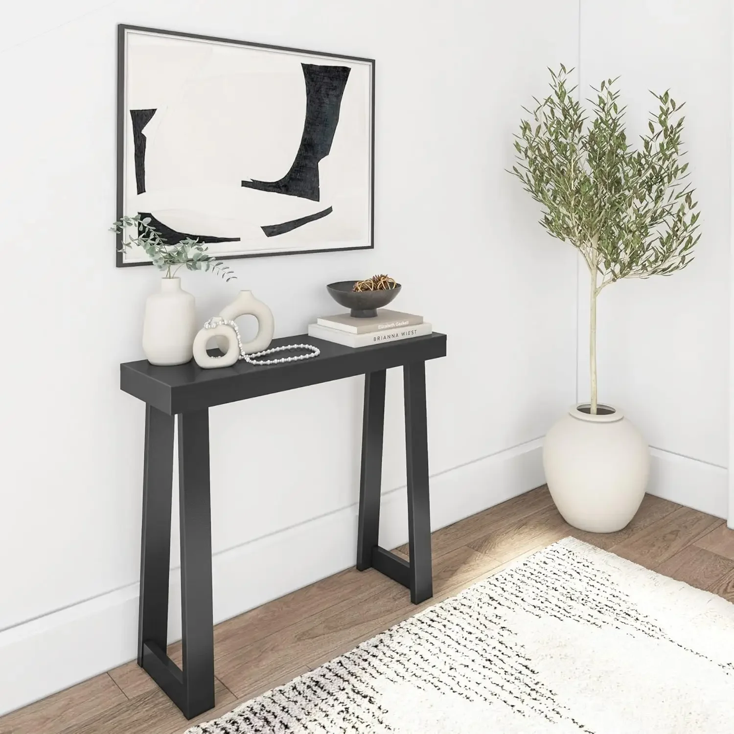 

Solid Wood Console Table, 36 Inch, Sofa Table, Narrow Entryway Table for Hallway, Behind The Couch, Living Room, Foyer, Black