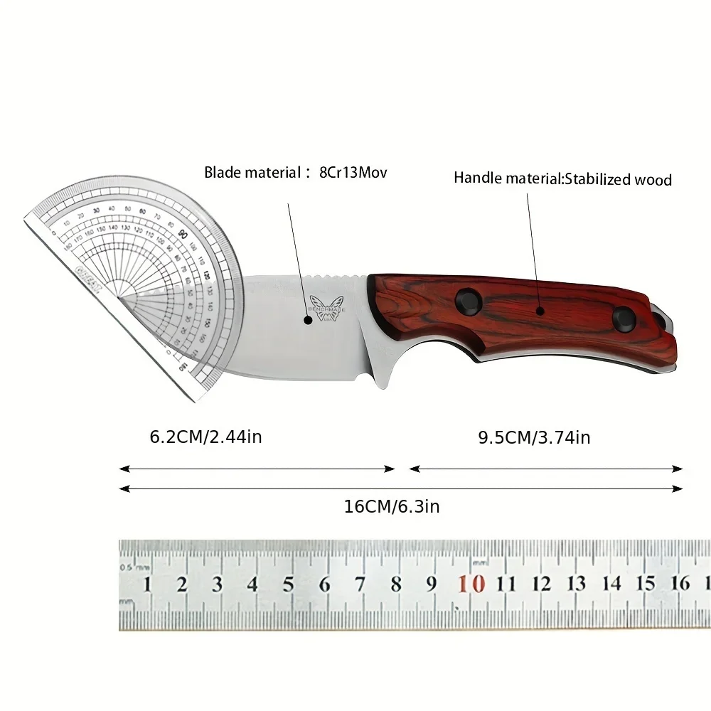 BM 15017 Fixed Blade Knife Drop Point Wood Handles with Boltaron Sheath Straight Knife Multitool Outdoor Hunting Tactical Knives