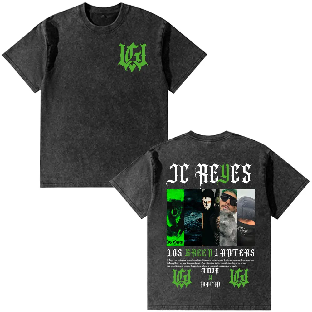 

Рэпер Jc Reyes Los Green Lanters Tour 2025 Винтажные потертые футболки Мужчины Женщины Хип-хоп Модная футболка Хлопковая футболка с коротким рукавом