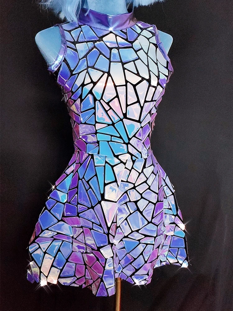 Robe de Discothèque Brillante avec Miroir Laser pour Femme, Costume de Scène, Tenue de Soirée et d'Anniversaire