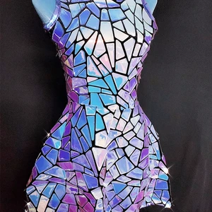 لامعة ليزر مرآة ملهى ليلي اللباس بلا أكمام بار دي جي غوغو راقصة مغني المرحلة زي المرأة مساء عيد ميلاد الزي أفضل 6 ملابس مغنية مبيعا - رقم 3