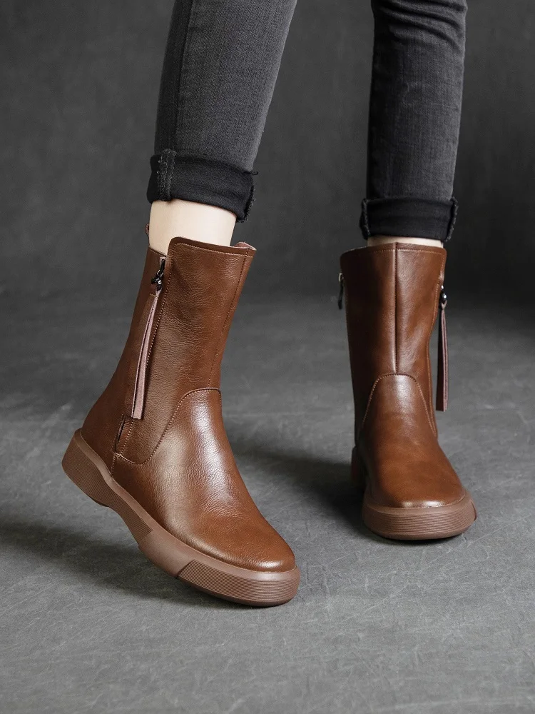 

Briti Sle Flat Bot Genuine Leather Boots Women's Autumn Winter New Large Size Mid-Calf Slim Casual Knight Boots...