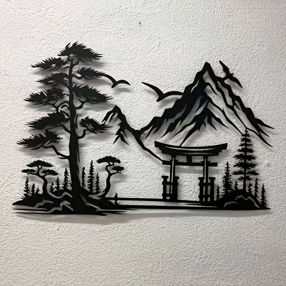 CIFBUY Metal Wall Art Japanese Garden Scenery Iron Craft Zen Landscape Painting Home Office Decor Indoor Outdoor Wall Hanging De