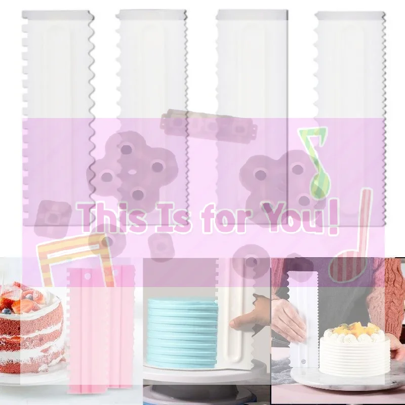 【MA】4pcs Cake Decorating Comb Cake Spatula Cream Decoration Pastry Paint Comb Dough Cutter Bakeware Double-Sided Cake Scraper