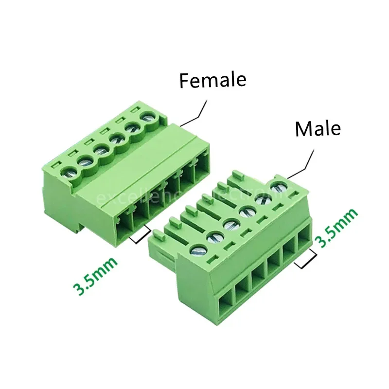 5sets Terminal Block 3.5mm Pitch Aerial Butt Type 15EDGRK-3.5mm Plug-in Connector 2/3/4/5/6/7/8/10/12P Male + Female Socket