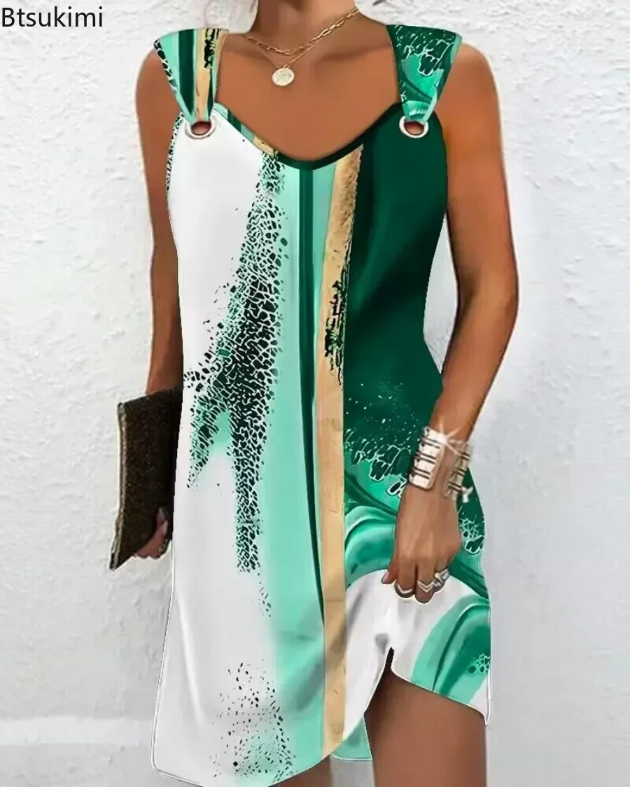 2025ผู้หญิงแฟชั่นฤดูร้อนชุดแขนกุดVคอปุ่มโลหะClub Party Dress Mini Daily Streetwearชุดหญิง