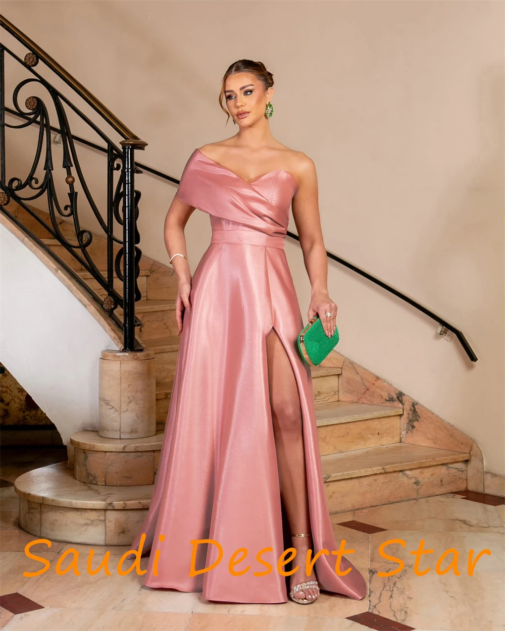 customizedCustomized Graceful One Shoulder Evening Dress Temperament A-Line Side Slit Celebrity Gowns Classic Zipper Back Party