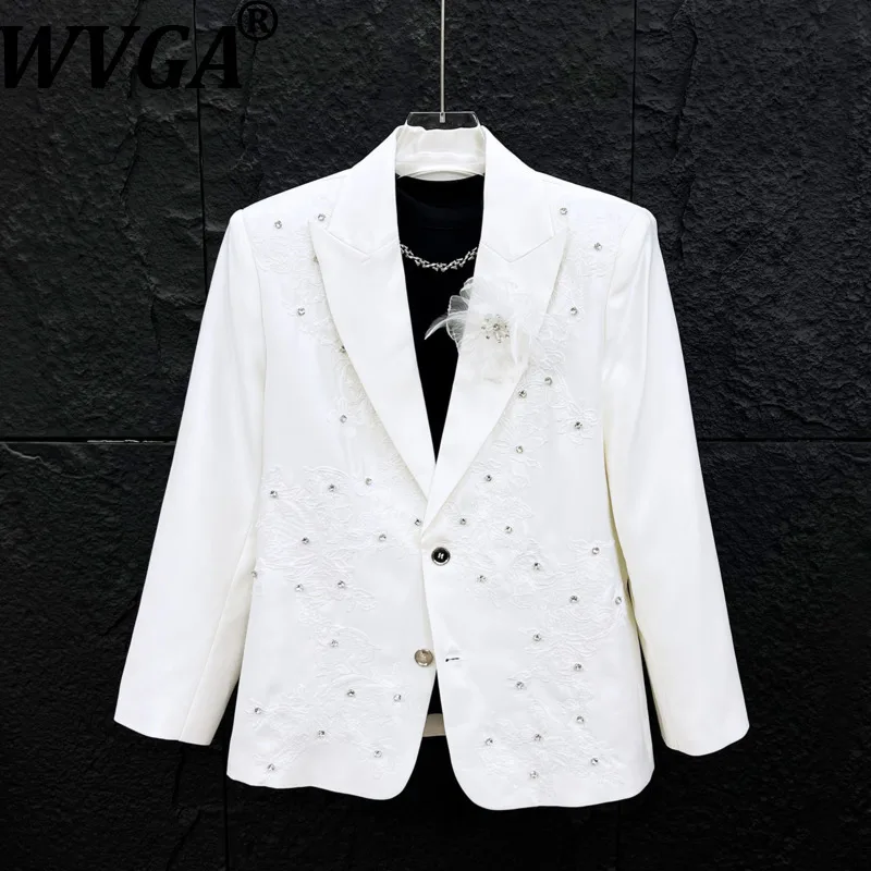 

WVGA Spring Autumn Mew Man Tide High-end Lace Embroidered Diamond Trendy Long Sleeve Blazer Korean Version Casual Jackets W20303