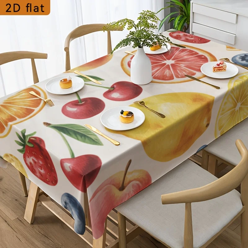 Tablecloth 2D flat 1-piece product Rectangular party tablecloth Fresh watercolor mixed fruit pattern Kitchen indoor activityxzj