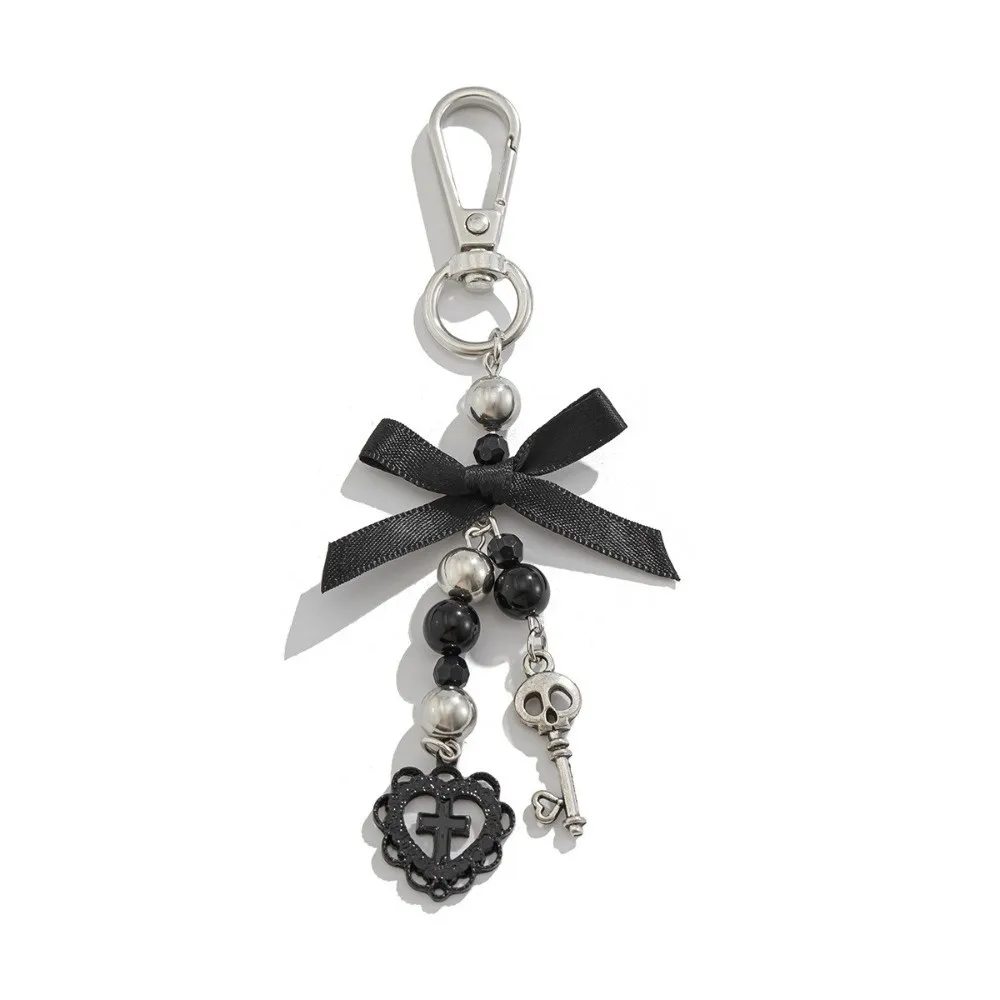 Alloy Halloween Beaded Charm Black Bow Ghost Witch Skull Key Chain Pentagram Star Multi-Style Cross Key Ring