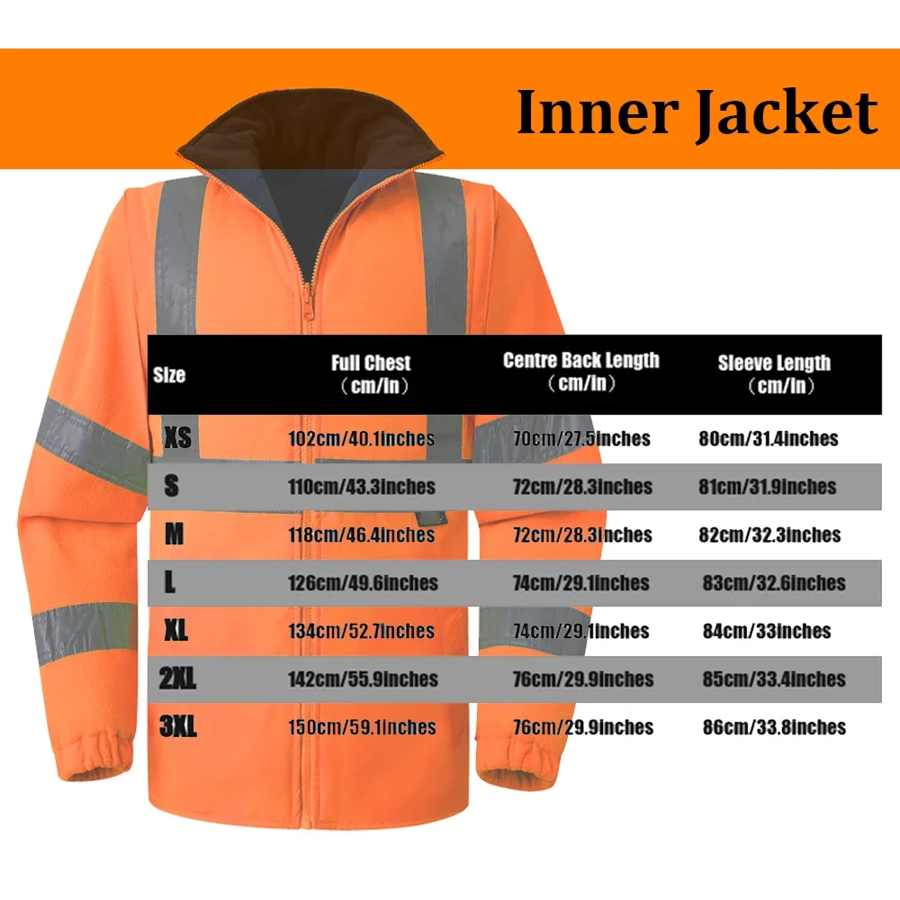 Hi Vis Safety Jackets 5 in 1 Waterproof Parka Windbreaker Workwear Winter Rain Coat with Detachable Linner Keep Warm Jackets