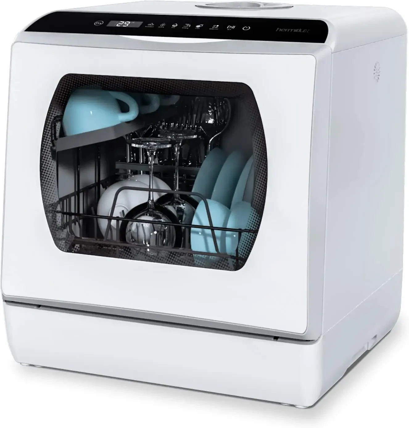 

Hermitlux Countertop Dishwasher, 5 Washing Programs Portable Dishwasher With 5-Liter Built-in Water Tank For Glass Door