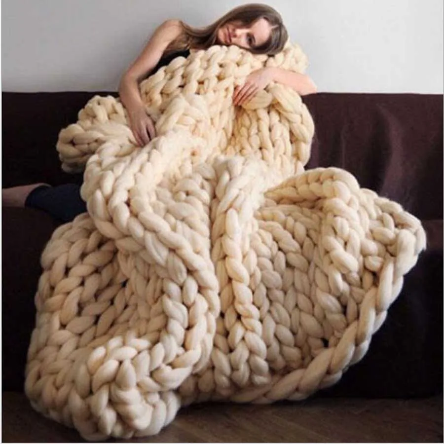 NEW Fashion Chunky Merino Wool Blanket Thick Big Yarn Roving Knitted Winter warm Throw Blankets sofa bed