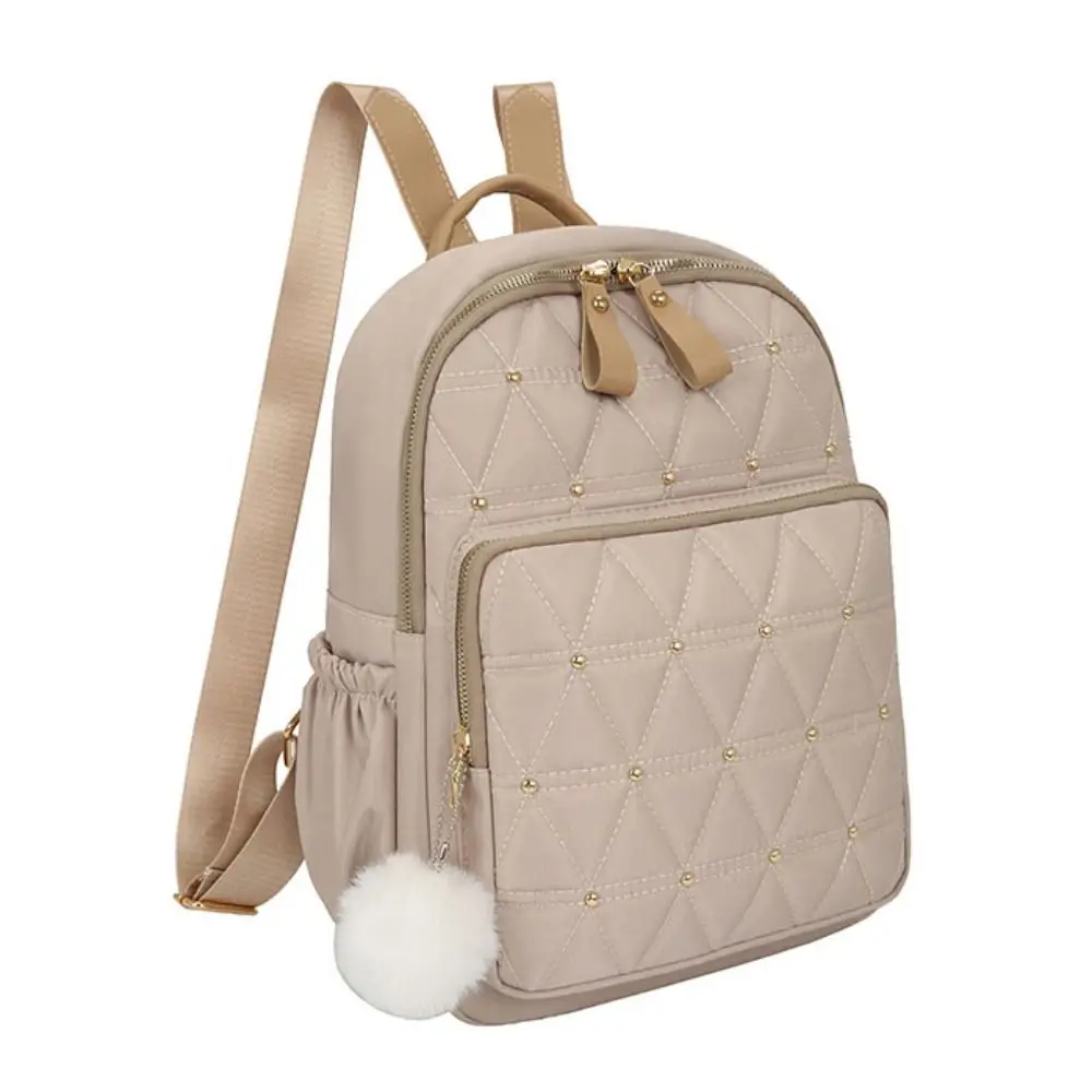 Fashion Classic Grid Shoulder Bag Rivet Elegant Women Backpack Handbag Vintage Nylon Travel Bag School Use
