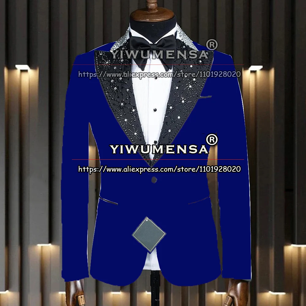 Tailore-Made Formal Suit Jacket 1 Pieces Groom Wear Wedding Tuxedo Black Satin Beaded Lapel Blazer Prom Party Elegant Dress 2023