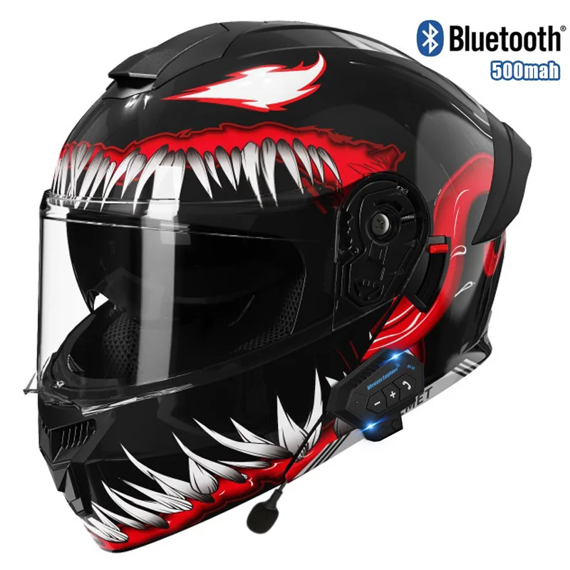 Flip-up Motorcycle Helmet with Bluetooth Dual Lens Off-Road Racing Helmet Cascos para moto motorcycle full face helmet