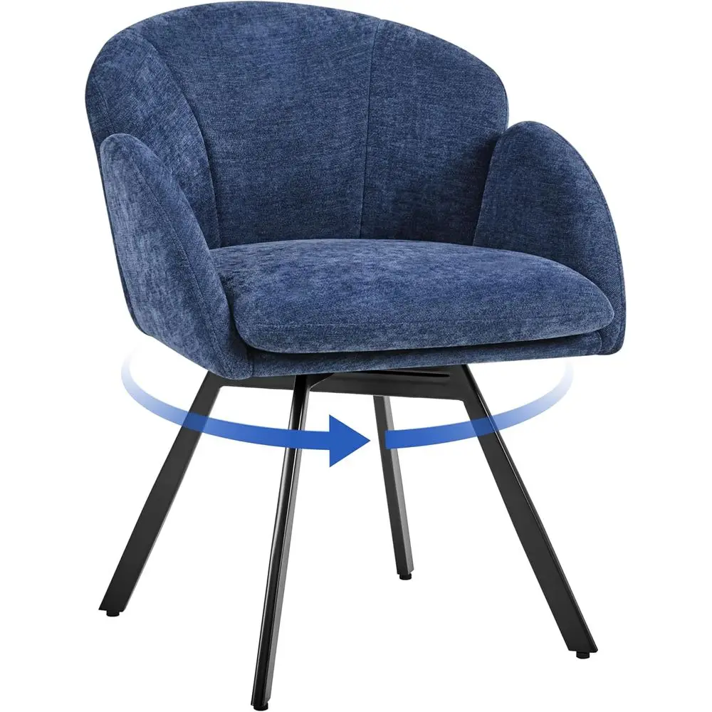 

360-Degree Swivel Chenille Armchair with Cushion, Suitable for Living Room, Bedroom, Home Office, Makeup Area, Blue