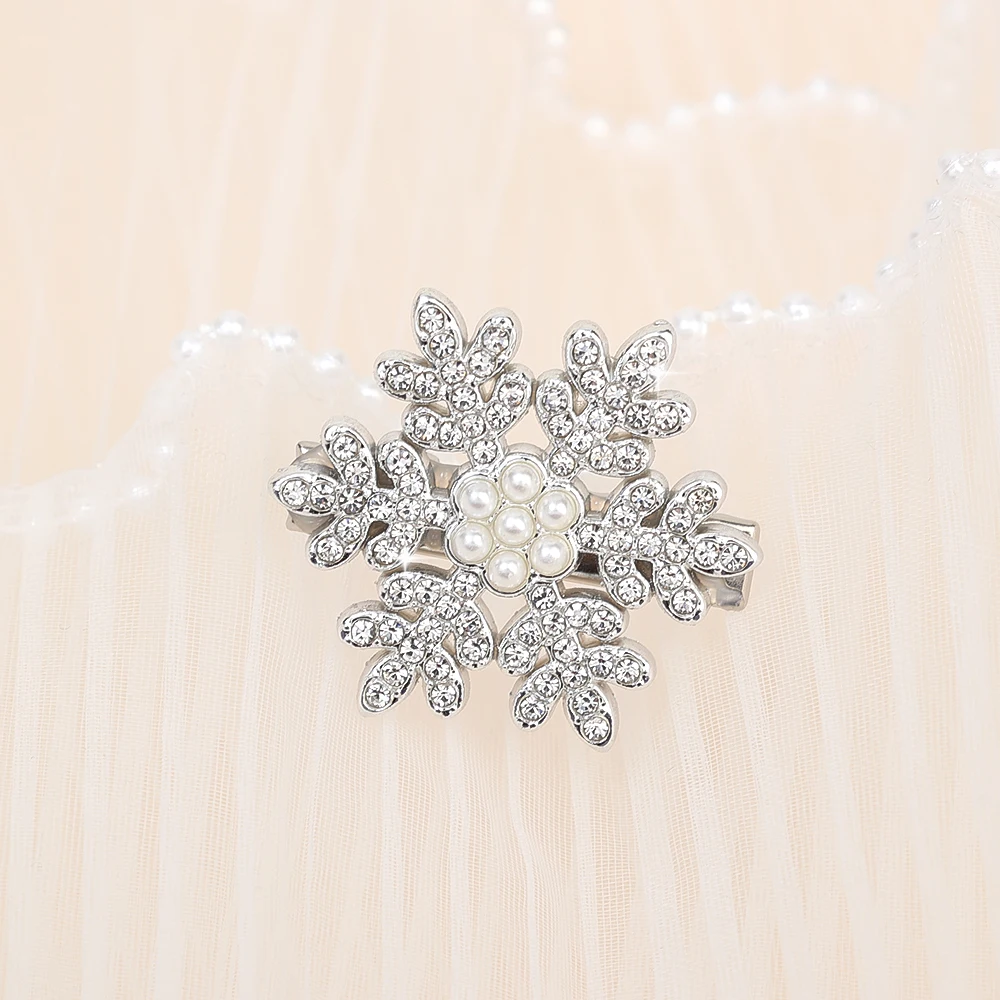 Korean Zircon Snowflake Hair Clips Shining Crystal Pearl Flower Hairpins Barrette Women Wedding Exquisite Headwear Hair Jewelry