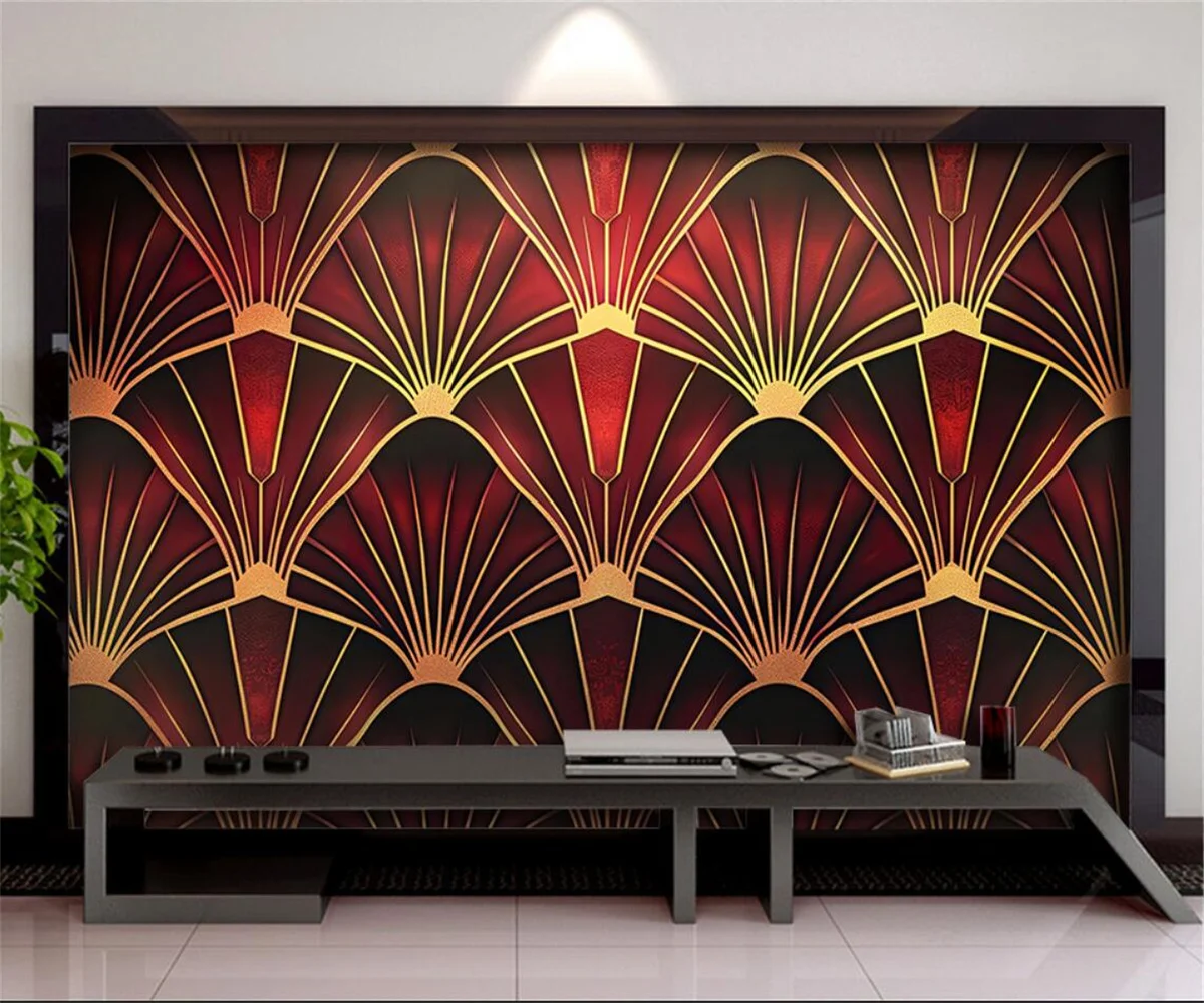 

custom Geometric line fan-shaped wallpaper living room bedroom stickers background bedroom decoration home Photo mural wallpaper