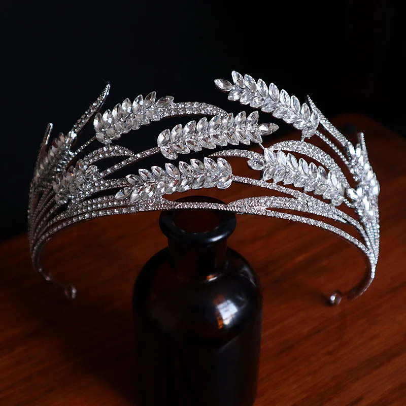 

CC Crystal Crown Women Hair Accessories Wedding Hairwear Bridal Headpiece Engagement Jewelry 100% Handmade Leaf Shape Tiara HS10