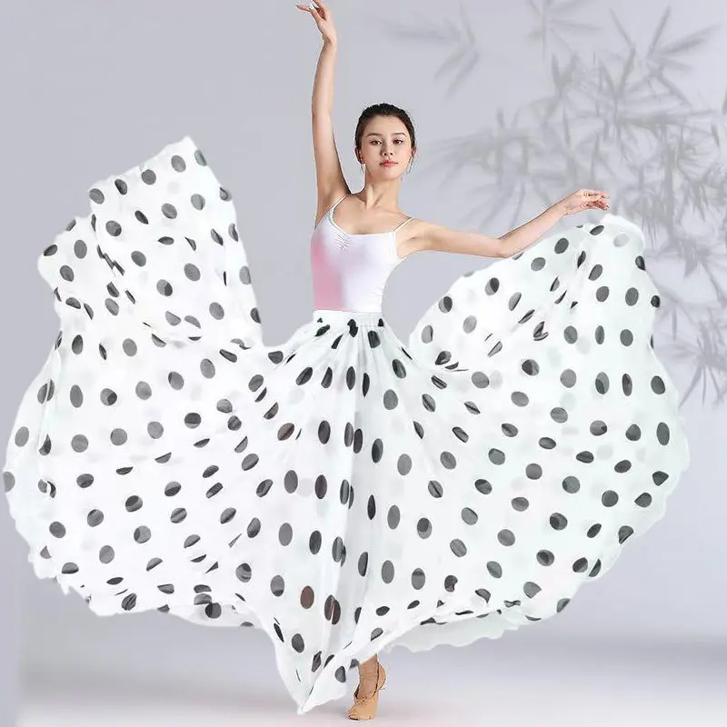Jupe taille haute de danse classique 360-720 degrés, vêtements de danse Flamenco, jupe imprimée à pois, tenue de spectacle sur scène de danse
