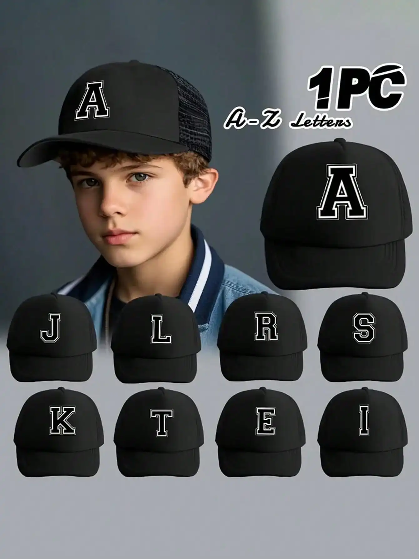 قطعة واحدة من قبعة بيسبول مكونة من 26 حرفًا للأطفال، قبعة شمسية شبكية عصرية ومتعددة الاستخدامات قابلة للتنفس، مناسبة للنزهات اليومية #1