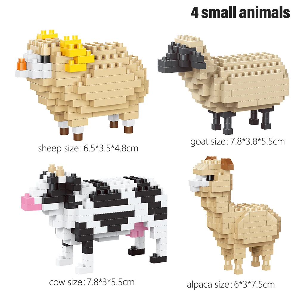 Micro Zoo Building Blocks Sheep Animal Set 3D Model, Desktop Farm Scene Decor for Kids Room, Delightful Gift for Animal Lovers