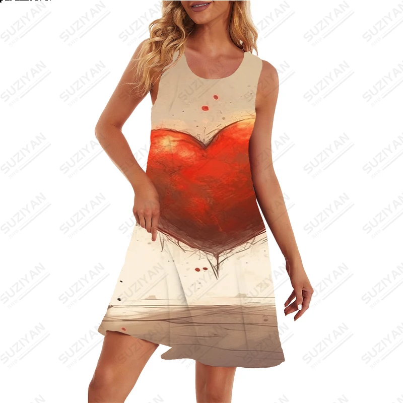 Vestido solto sem mangas feminino, estampado, respirável, casual, alta qualidade, verão, elegante, 2023