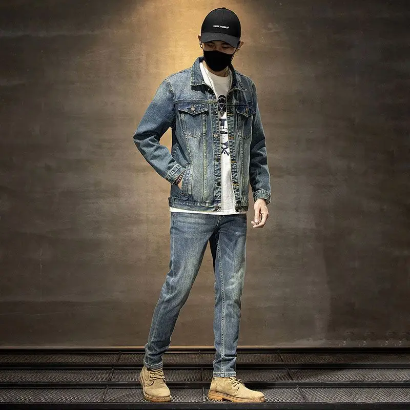 2026 New Men's Denim Suit Spring Autumn Jacket & Trousers Two-Piece Set