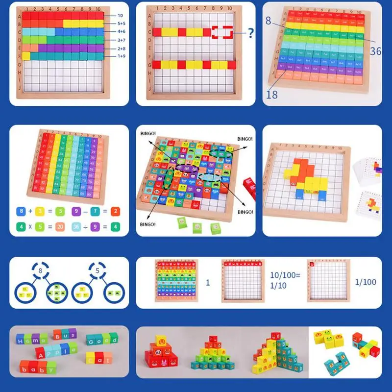 Blocchi di conteggio della matematica Montessori in legno 1-100 genitore-figlio interattivo apprendimento educativo precoce gioco di matematica per bambini