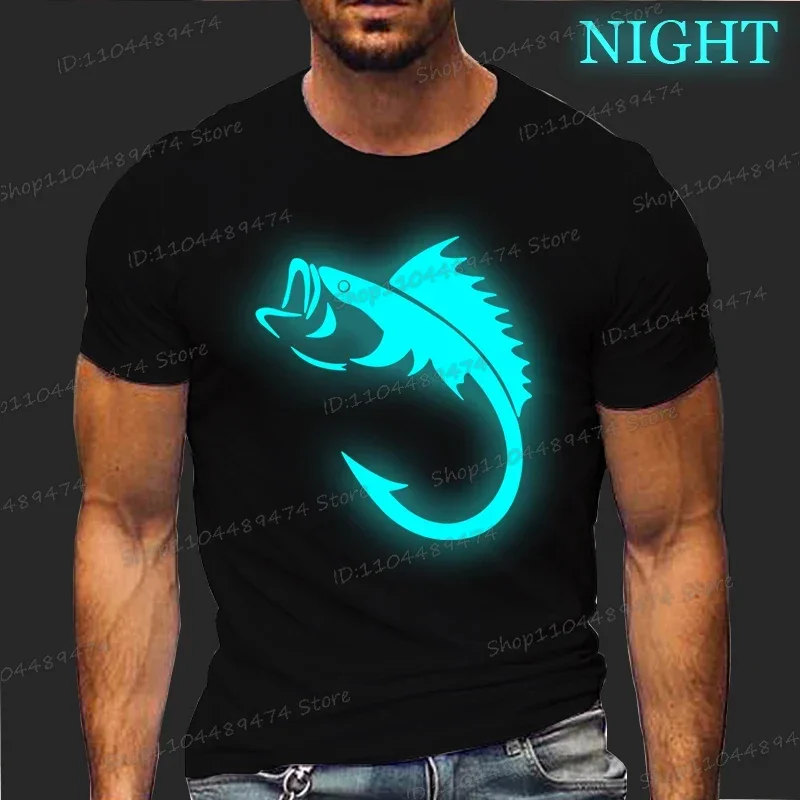 

Summer Fashion T-shirts for Men Fishing Fisherman Print Luminous Tshirts Short Sleeve O-neck Clothes Glowing Men's Street Wear